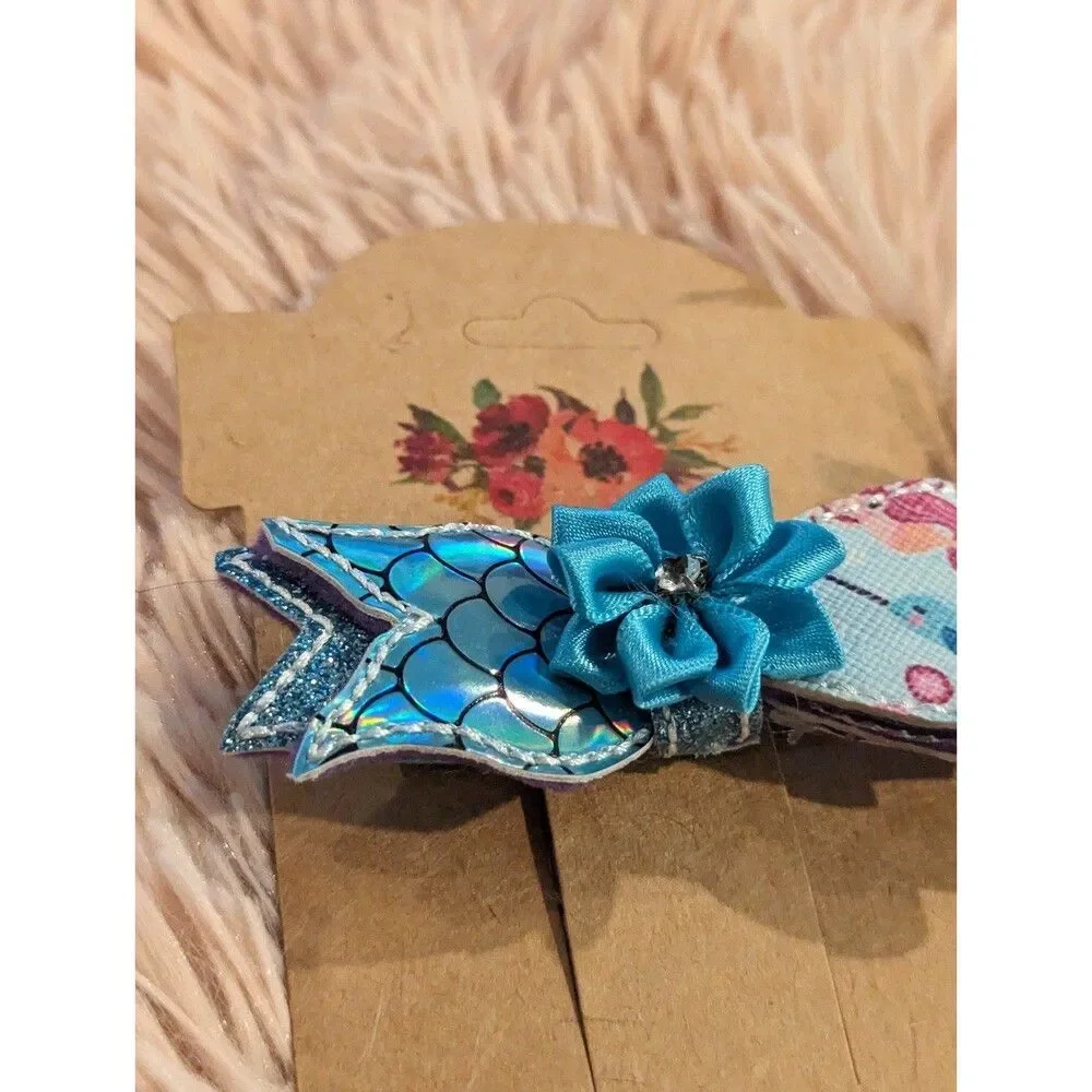 Adorable! Narwhal shimmery glittery mermaid hair bow